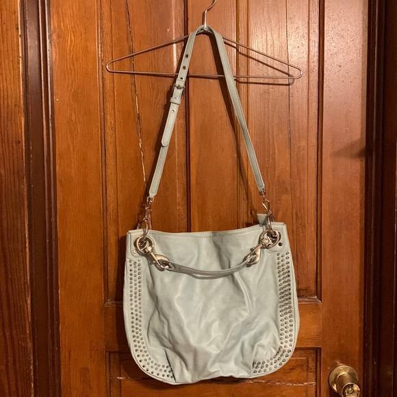 Rebecca Mincoff Light Blue Leather Hobo Cross Body Bag